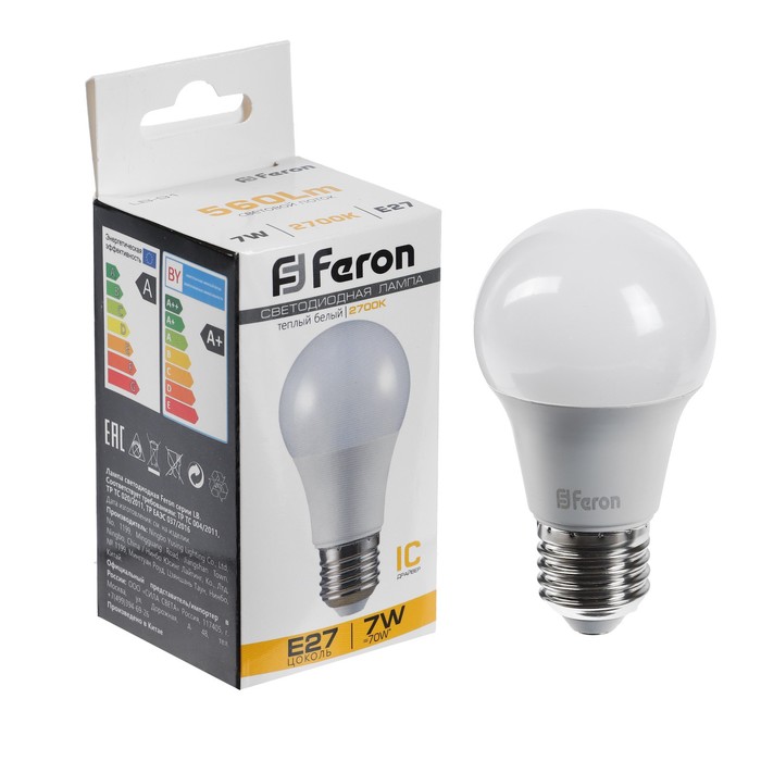Лампа светодиодная FERON, (7W) 230V E27 2700K A60, LB-91 hiper лампа светодиодная hiper thomson led filament a60 7w 695lm e27 2700k th b2059