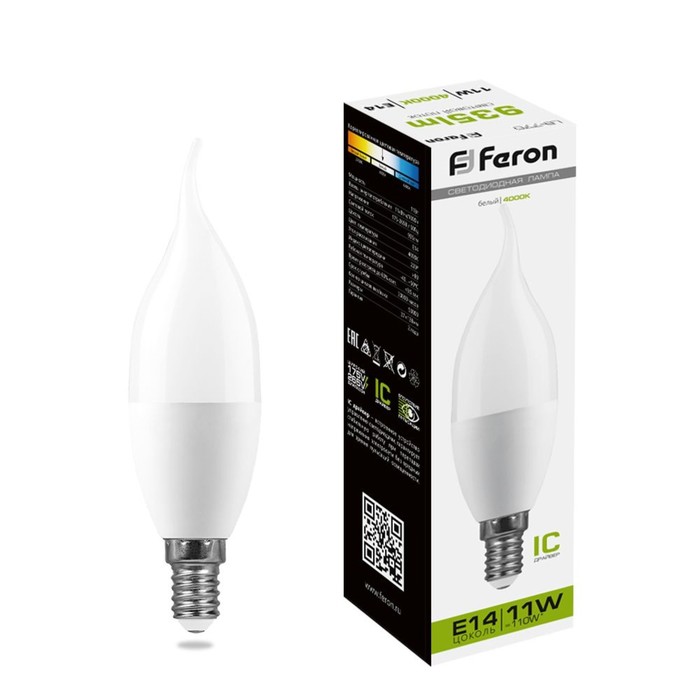 

Лампа светодиодная FERON, (11W) 230V E14 4000K на ветру С37T, LB-770