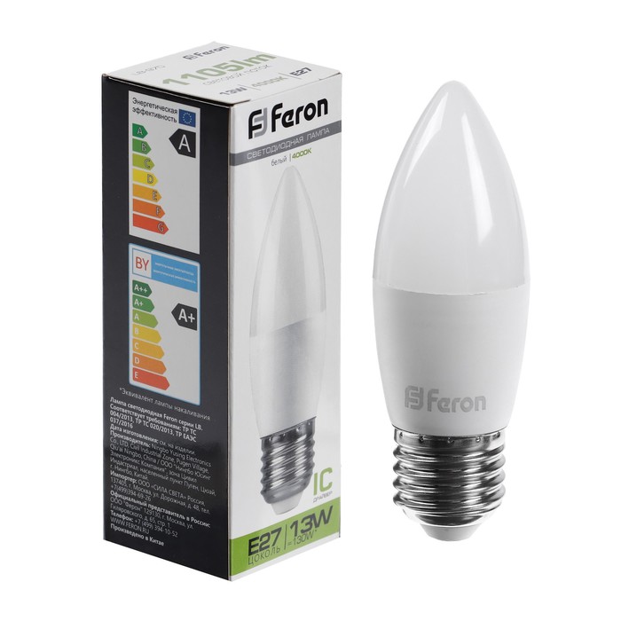 Лампа светодиодная FERON, (13W) 230V E27 4000K С37, LB-970