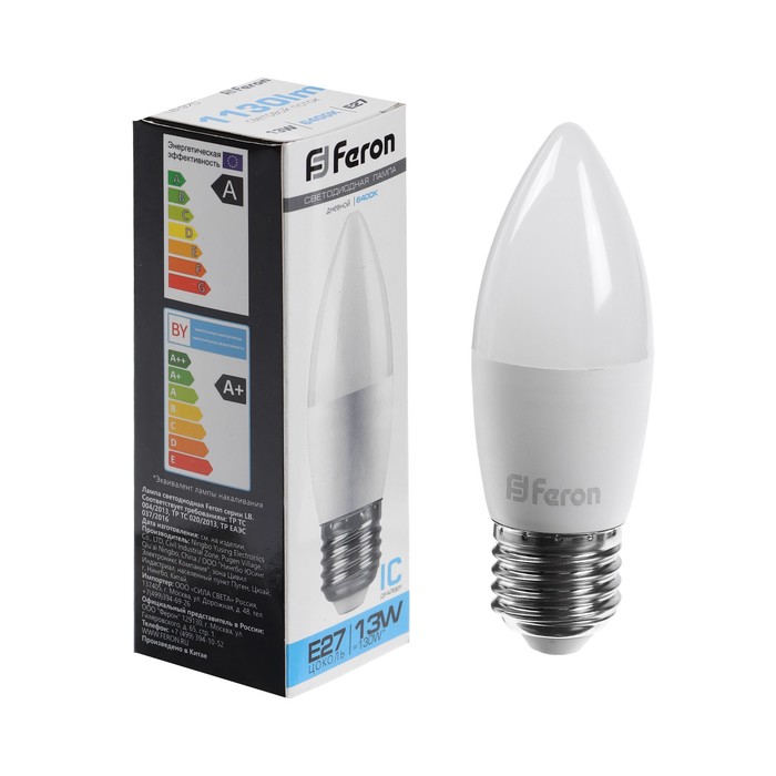 Лампа светодиодная FERON, (13W) 230V E27 6400K С37, LB-970 feron lb 651 e27 e40 80w 6400k белый