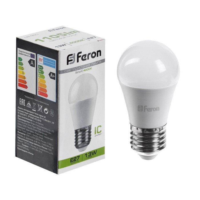 Лампа светодиодная FERON, (13W) 230V E27 4000K G45, LB-950