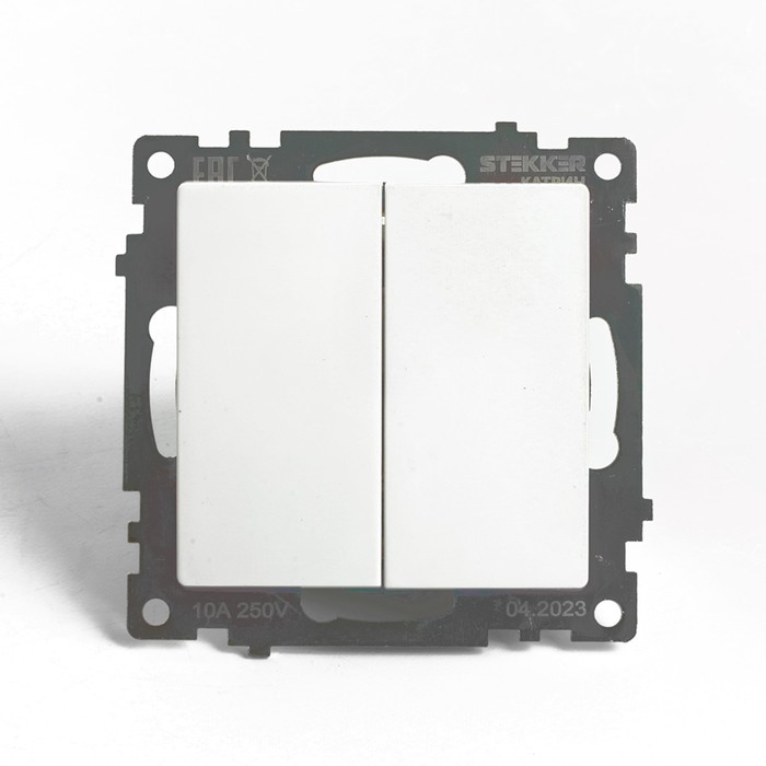 Переключатель 2-клавишный (механизм), 250В, 10А, STEKKER серия Катрин,GLS10-7107-01 , белый