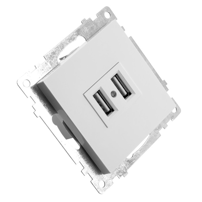 Розетка USB 2-местная (механизм), STEKKER GLS10-7115-01, 250B, 2,1А, серия Катрин, белый