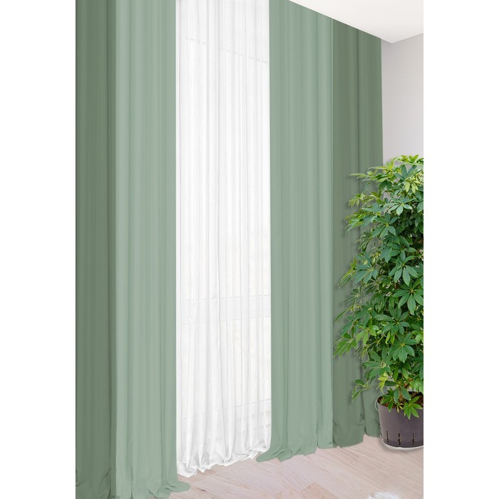 Комплект штор «Канвас», размер 200x260 см, 2 шт, цвет серо-мятный, пыльный ментол