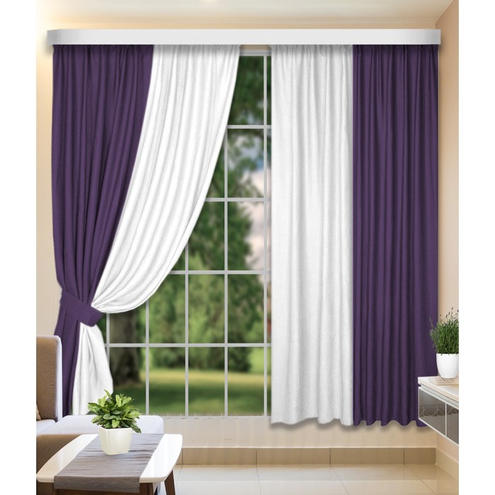 Комплект штор, размер 160x250 см, 2 шт, цвет фиолетовый белый