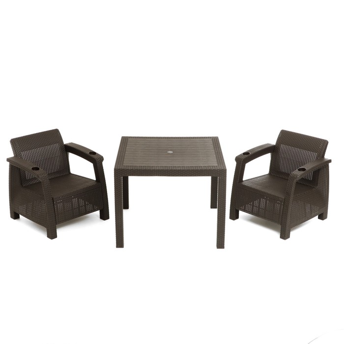 Набор садовой мебели Ротанг: 2 кресла + стол, цвет мокко набор садовой мебели пластиковый ipae progarden akita антрацит стол и 2 кресла 59104