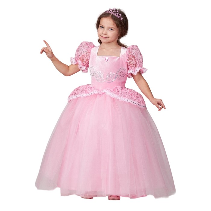 Карнавальный костюм Принцесса Золушка розовая, платье, диадема, р.128-64 карнавальные костюмы пуговка карнавальный костюм принцесса золушка сказочный маскарад
