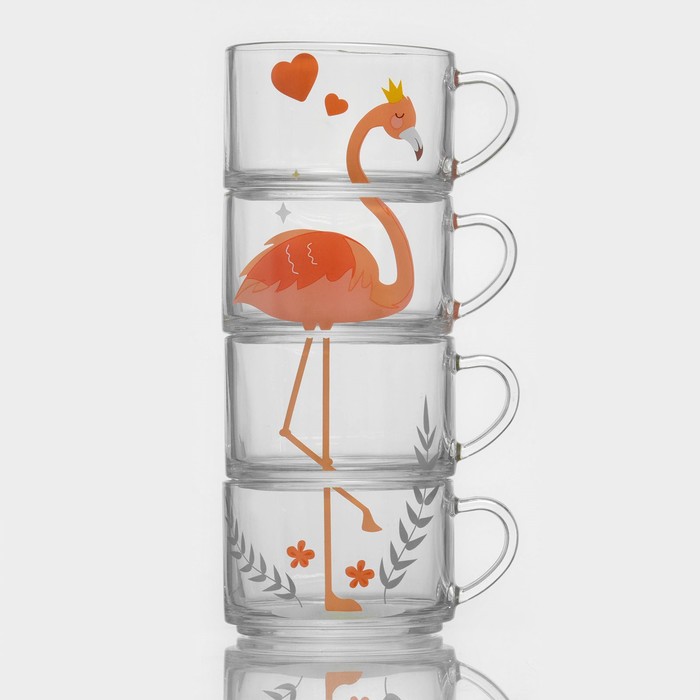 Набор кружек стеклянных «Фламинго», 4 предмета: 420 мл набор из 4 х стеклянных кружек