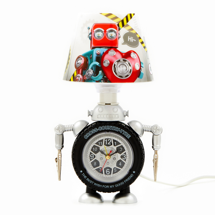 Часы с подсветкой Робот детские настольные, плавный ход, на батарейках АА галстук с подсветкой 40см на батарейках