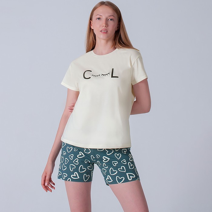 Комплект женский домашний (футболка/шорты), цвет морская волна, размер 48