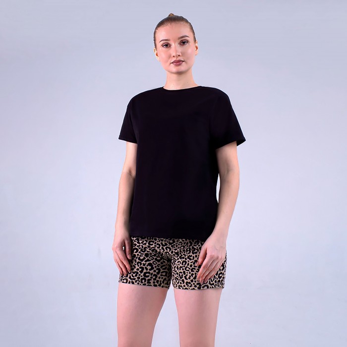 Комплект женский домашний (футболка/шорты), цвет чёрный/леопардовый, размер 46