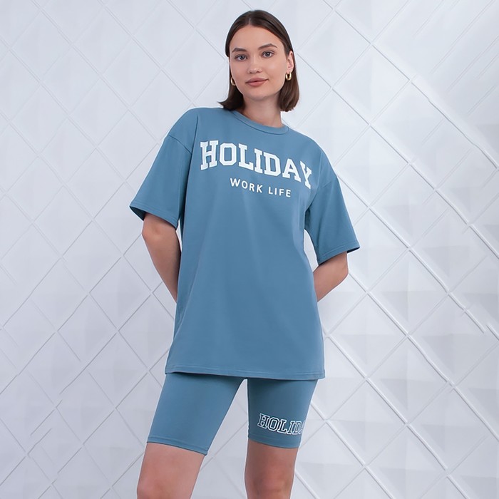 Комплект женский домашний (футболка/бриджи), цвет джинс, размер 42 бриджи в сетку 42 размер