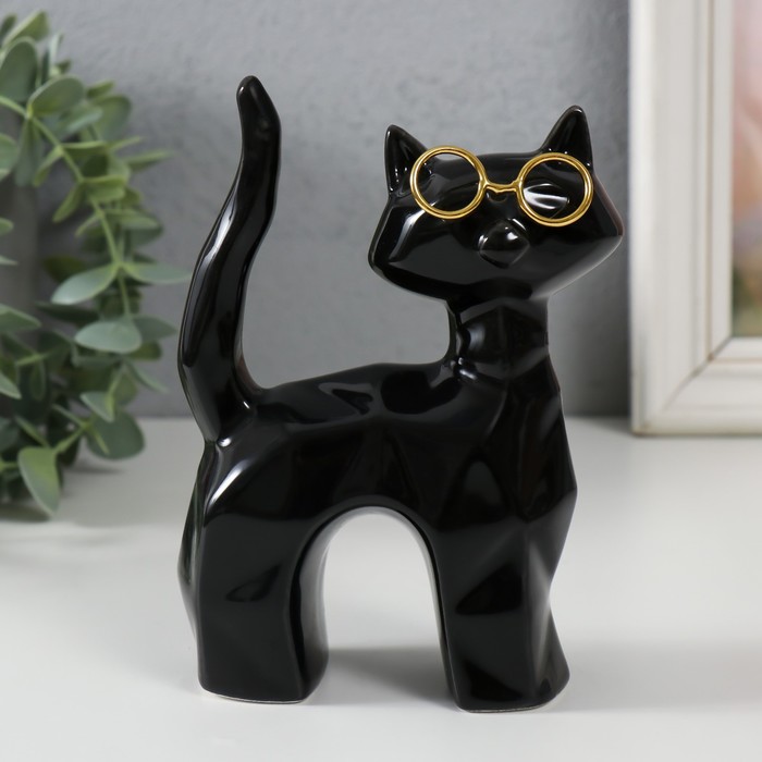 Сувенир керамика Чёрный кот в очках, хвост трубой грани 10,8х4,6х14,7 см