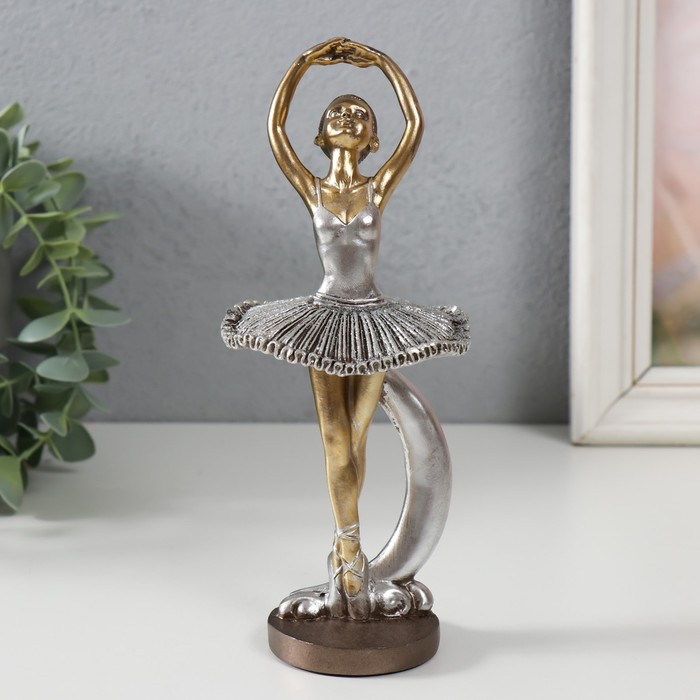 Сувенир полистоун Маленькая балерина в серебристой пачке, с месяцем 7,9х7х19 см