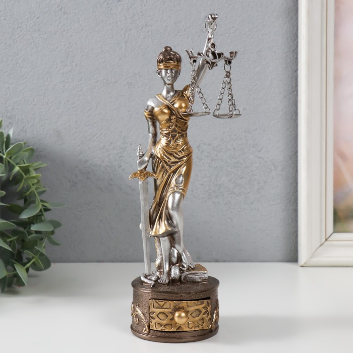 Сувенир полистоун Фемида - Богиня правосудия, на шкатулке 7х8х24 см