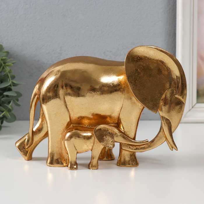 Сувенир полистоун Слониха со слонёнком - нежность золото 21х8х14,5 см сумка мама слониха со слонёнком фиолетовый