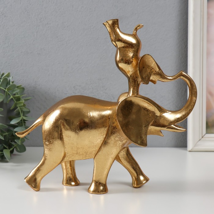 Сувенир полистоун Слон со слонёнком на спине - гимнастика золото 25х9х23,5 см сувенир полистоун слон со слонёнком на спине пирамидка золото 19х8 8х18 8 см