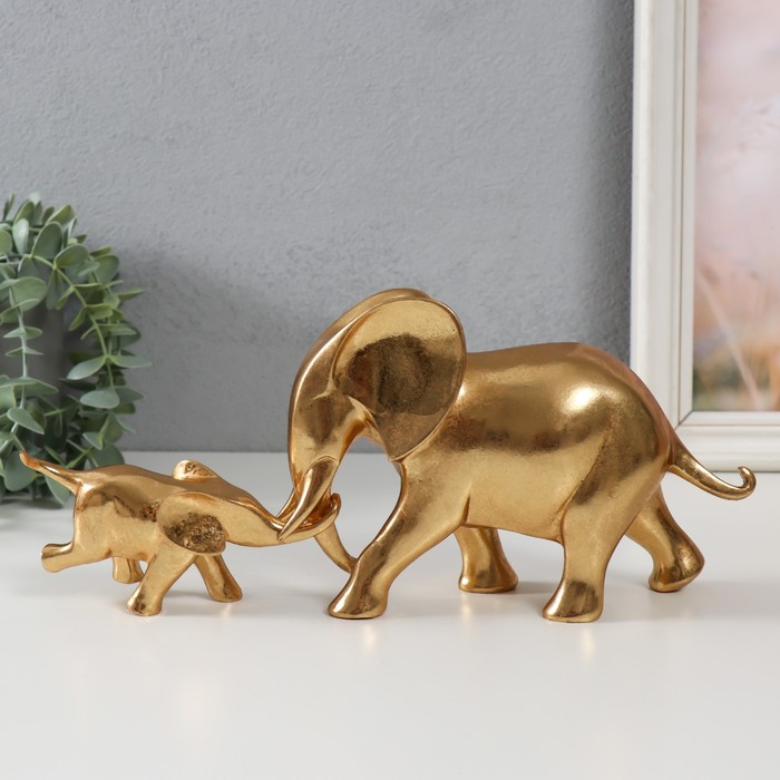 Сувенир полистоун Слониха со слонёнком золото набор 2 шт 32х6,6х13 см детская футболка мама слониха со слонёнком 164 темно розовый