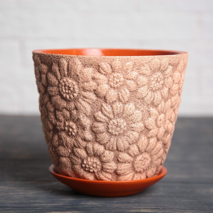 Набор кашпо 3 шт. "Гербера" экрю, глазурь 3,5 л/ 2 л/ 1 л