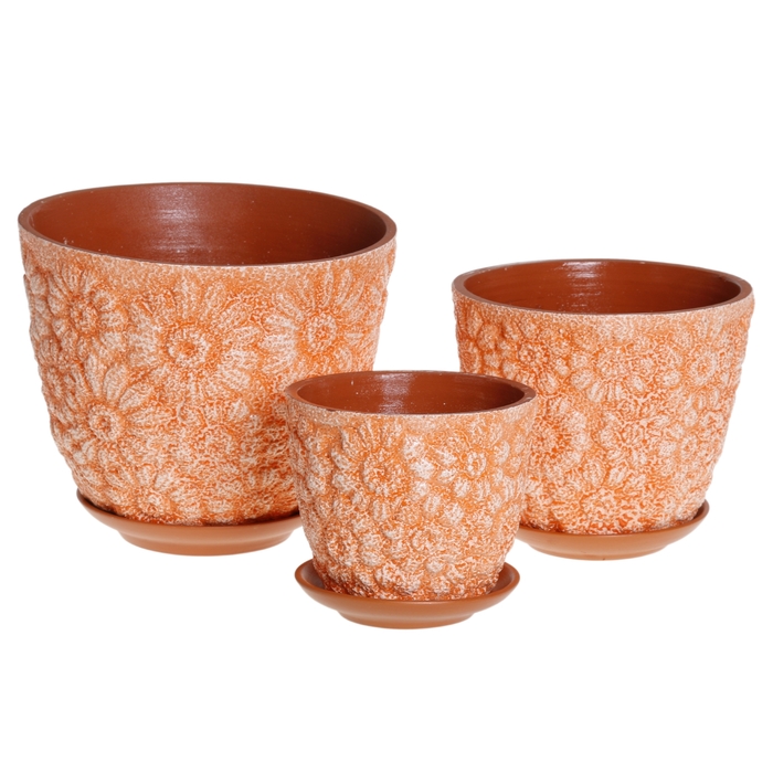 Набор кашпо 3 шт. "Гербера" оранжевое, глазурь 3,5 л/ 2 л/ 1 л