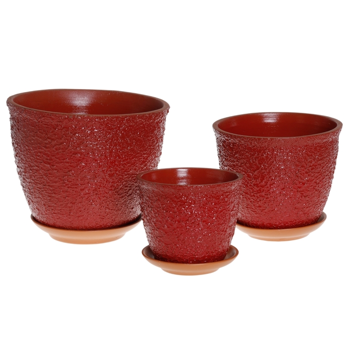 Набор кашпо 3 шт. "Премьера" букле, красное 3 л/ 2 л/ 1 л