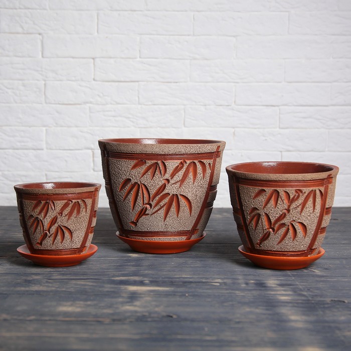 Набор кашпо 3 шт. "Премьера" текстурное, бамбук 3 л/ 2 л/ 1 л