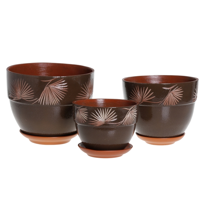 Набор кашпо "Премьера" текстурная Сосна 3 шт: 3л, 2л, 1л шоколад