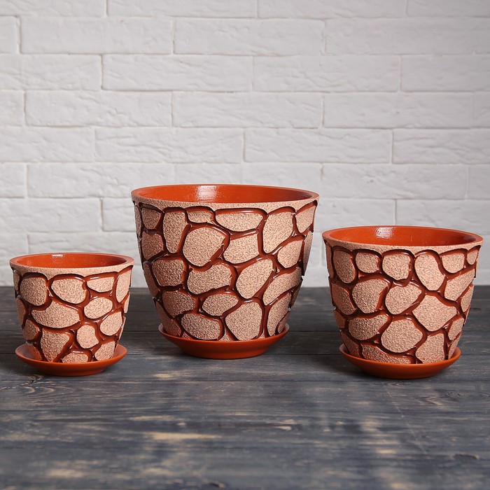 Набор кашпо 3 шт. "Премьера" текстурное, жираф 3 л/ 2 л/ 1 л