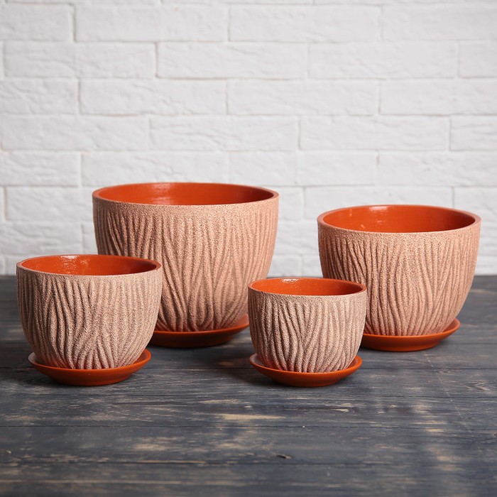 Набор кашпо 4 шт. "Кора" глазурь, экрю 4 л/ 3 л/ 2 л/ 1 л