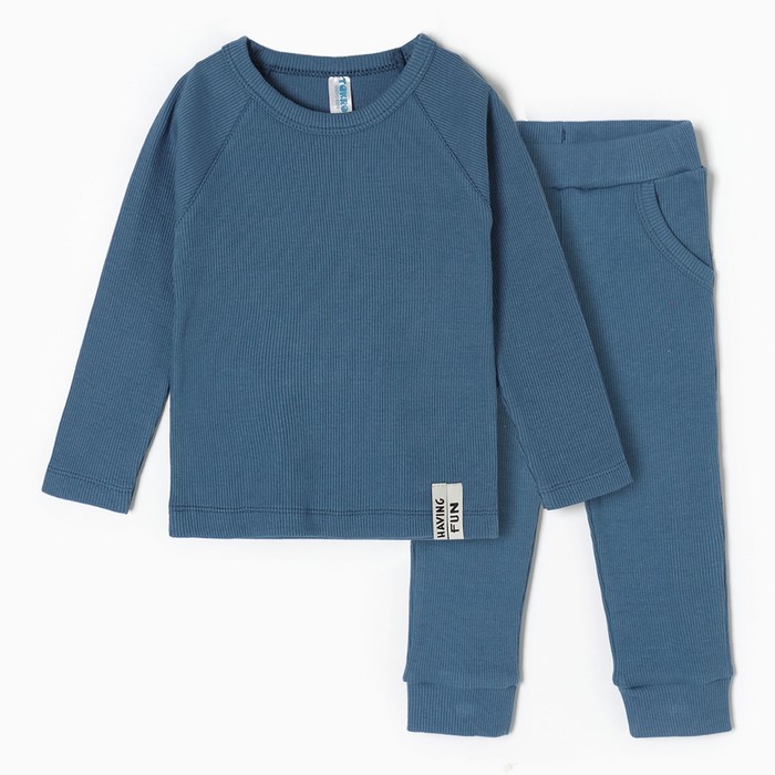 цена Комплект детский (лонгслив, штанишки), цвет тёмно-голубой, рост 86 см