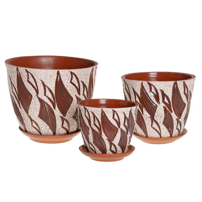 Набор кашпо 3 шт. "Премьера" текстурное, пламя 3 л/ 2 л/ 1 л