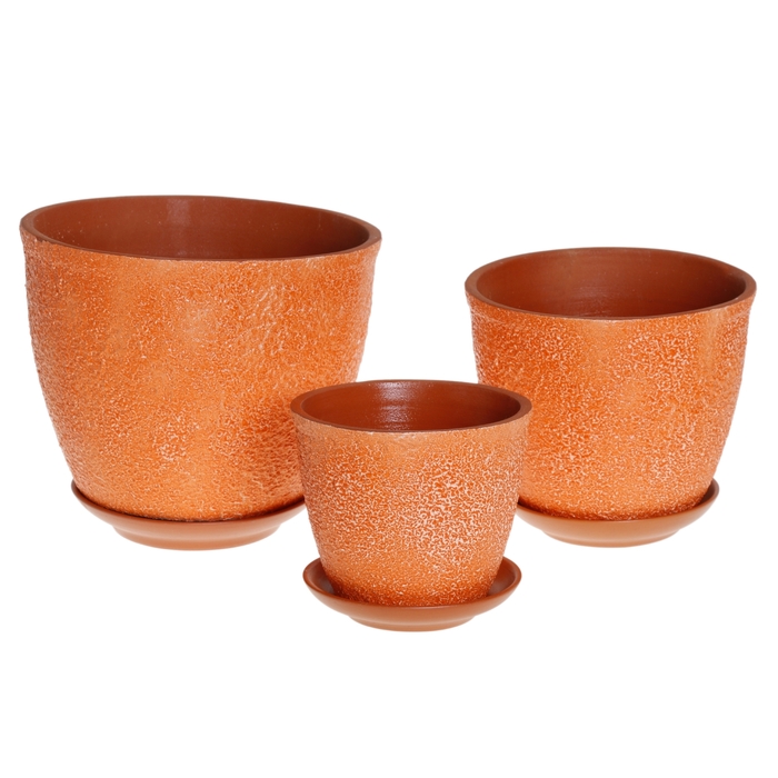 Набор кашпо 3 шт. "Премьера" букле, оранжевое 3 л/ 2 л/ 1 л