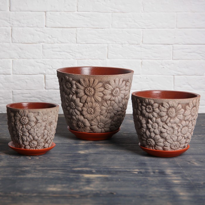 Набор кашпо 3 шт. "Гербера" оливковое 3,5 л/ 2 л/ 1 л