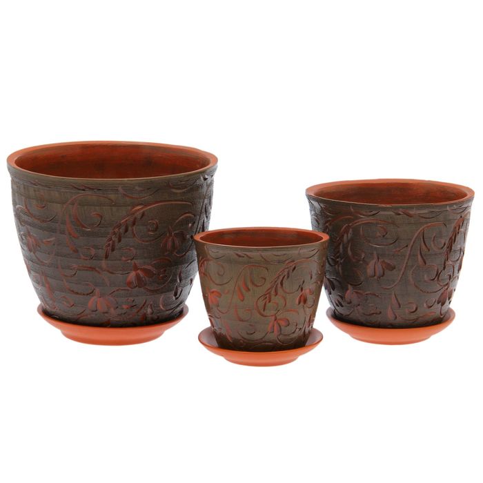 Набор кашпо 3 шт. "Премьера" гобелен, коричневое 3 л/ 2 л/ 1 л