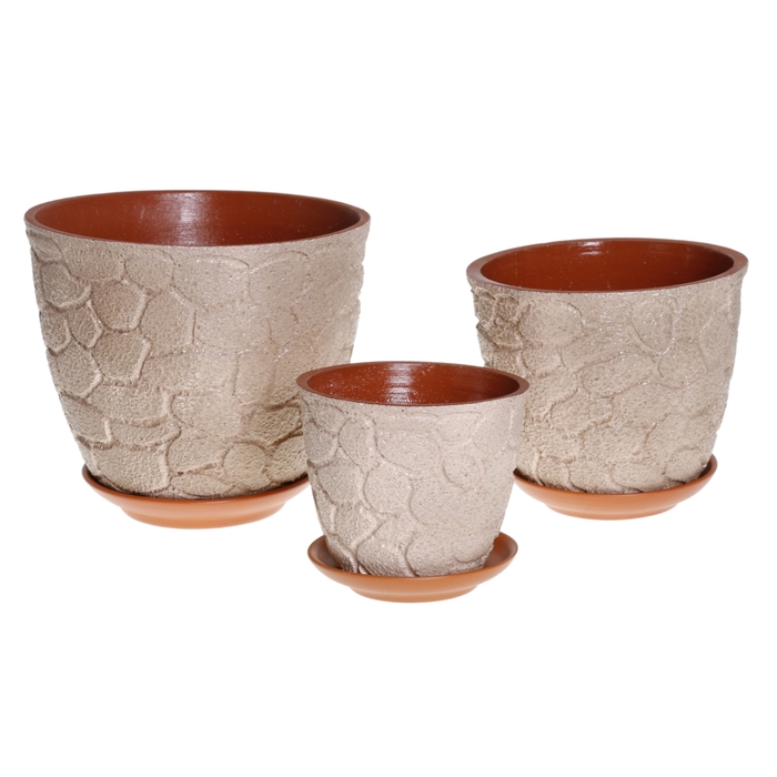 Набор кашпо 3 шт. "Марблс" экрю, глазурь 3,5 л/ 2 л/ 1 л