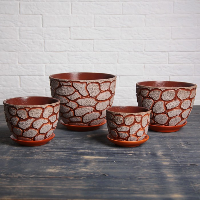 Набор кашпо 4 шт. "Камушки" 4 л/ 3 л/ 2 л/ 1 л