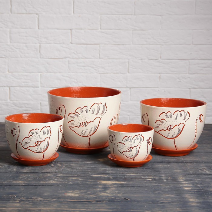 Набор кашпо 4 шт. "Маки" 4 л/ 3 л/ 2 л/ 1 л