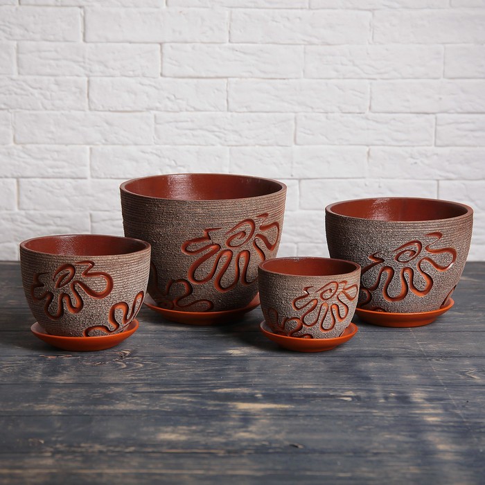 Набор кашпо 4 шт. "Клякса" тёмное 4 л/ 3 л/ 2 л/ 1 л