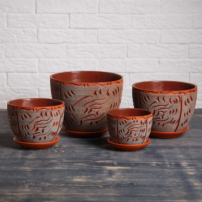 Набор кашпо 4 шт. "Крекер" зелёное 4 л/ 3 л/ 2 л/ 1 л