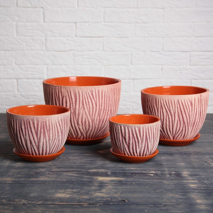 Набор кашпо 4 шт. "Кора" глазурь, фиолетовое 4 л/ 3 л/ 2 л/ 1 л