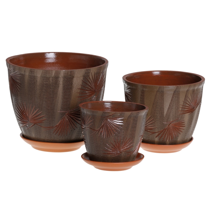 Набор кашпо 3 шт. "Премьера" кедр, тёмно-зелёное 3 л/ 2 л/ 1 л