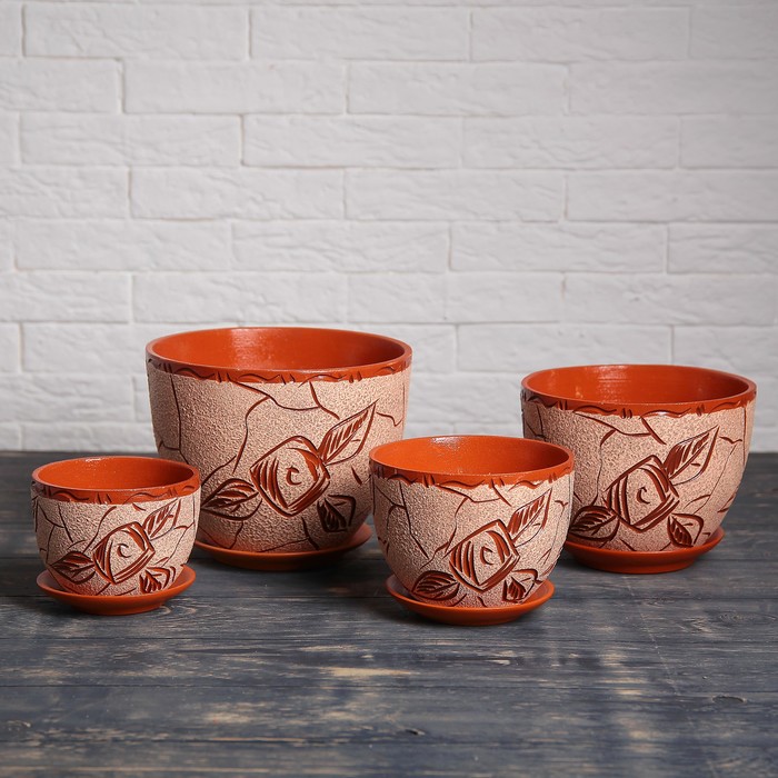 Набор кашпо 4 шт. "Кракле" светлое 4 л/ 3 л/ 2 л/ 1 л