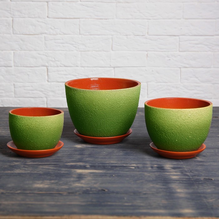 Набор кашпо 3 шт. "Прима" зелёное 3 л/ 2 л/ 1 л