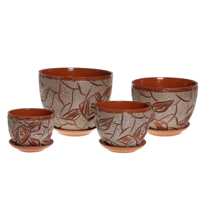 Набор кашпо 4 шт. "Кракле" серое 4 л/ 3 л/ 2 л/ 1 л