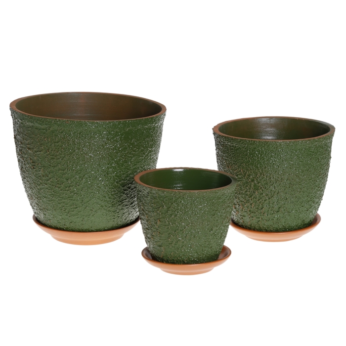 Набор кашпо 3 шт. "Премьера" букле, зелёное 3 л/ 2 л/ 1 л
