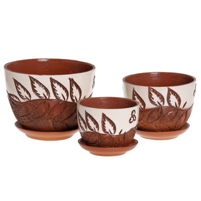 Набор кашпо 3 шт. "Рябинка" двухцветное 3 л/ 2 л/ 1 л