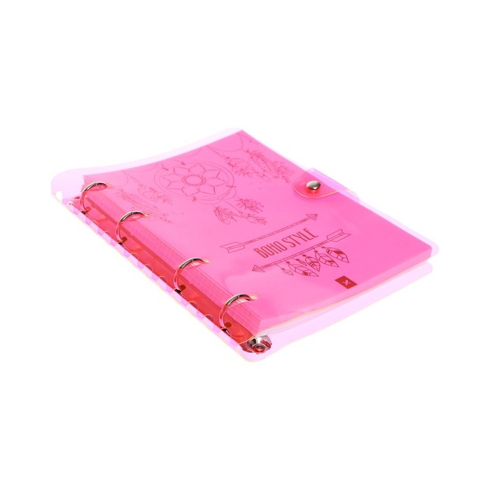 фото Тетрадь на кольцах а5 120 листов в клетку lorex "neon. pink", со сменным блоком, пластиковая обложка, с наклейками