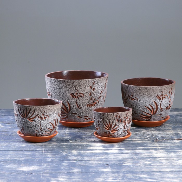 Набор кашпо 4 шт. "Весна" коричневое 4 л/ 3 л/ 2 л/ 1 л