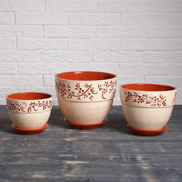 Набор кашпо 3 шт. "Премьера" текстурное, калина 3 л/ 2 л/ 1 л