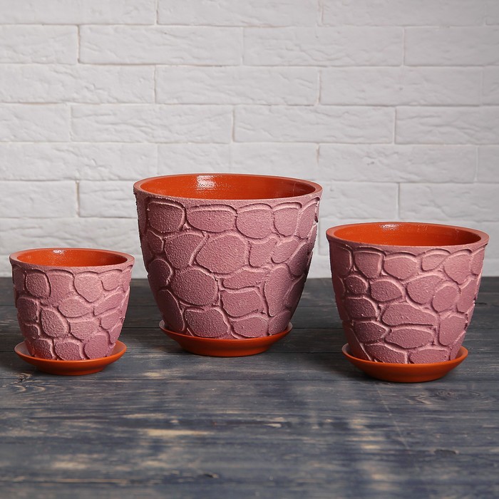 Набор кашпо 3 шт. "Марблс" фиолетовое 3,5 л/ 2 л/ 1 л